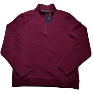 TOSCANO Men Large 1/4 Zip Mock Neck Burgundy Pullover Sweater Sweatshirt NEW